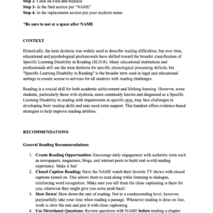 Ed Psych Recomendations for supporting Reading LD's -Template